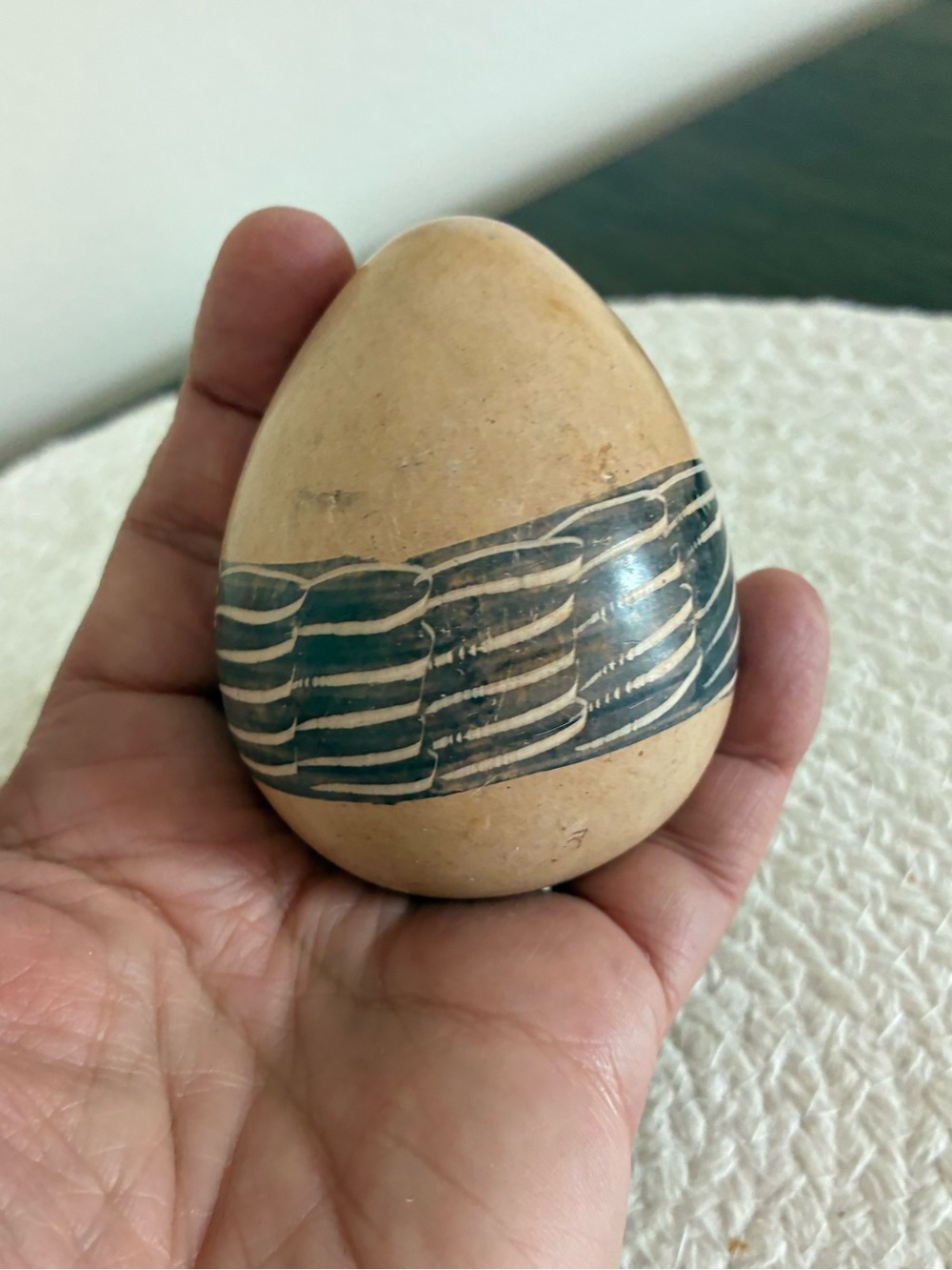 Handheld Decorative Egg with Blue Wave Band